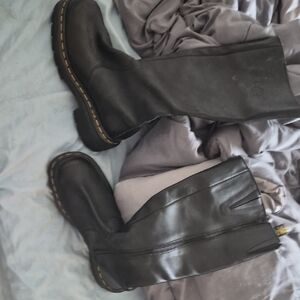 DR Marten Vintage Black Over-the-Knee Leather Boots with Contrast Stitching